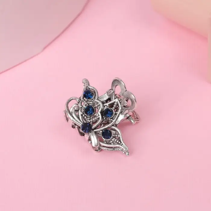 Краб для волос "Синий туман" крыло бабочки, 2,5 см, серебро