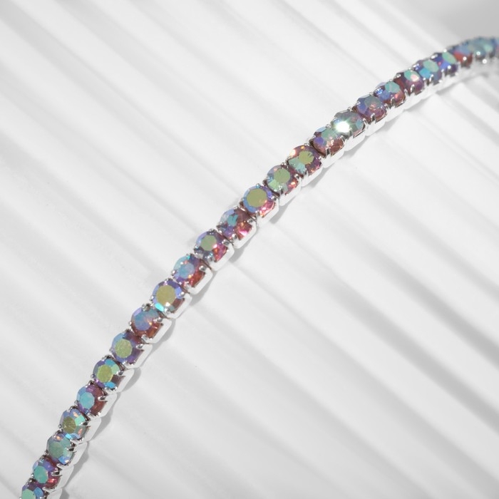 Браслет со стразами «Лёд» 1 ряд, цвет радужный в серебре, 7 см