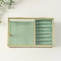 Шкатулка стекло с металлическим каркасом "Зелёная" 2 отделения 22х14,5х7,5 Шкатулка стекло с металлическим каркасом "Зелёная" 2 отделения 22х14,5х7,5