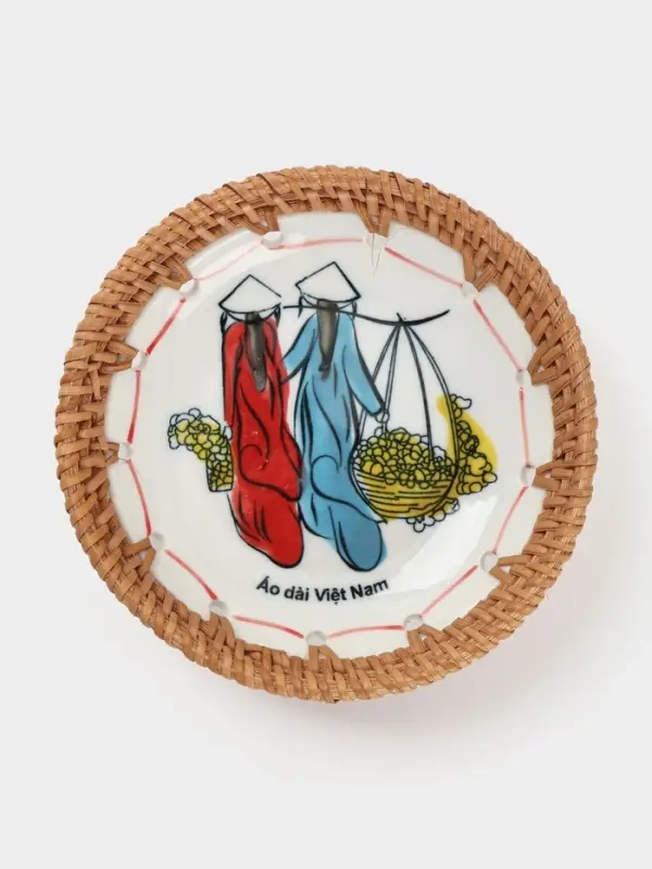 Тарелка керамическая с ротангом, 13.5&times;13.5&times;3 см, МИКС