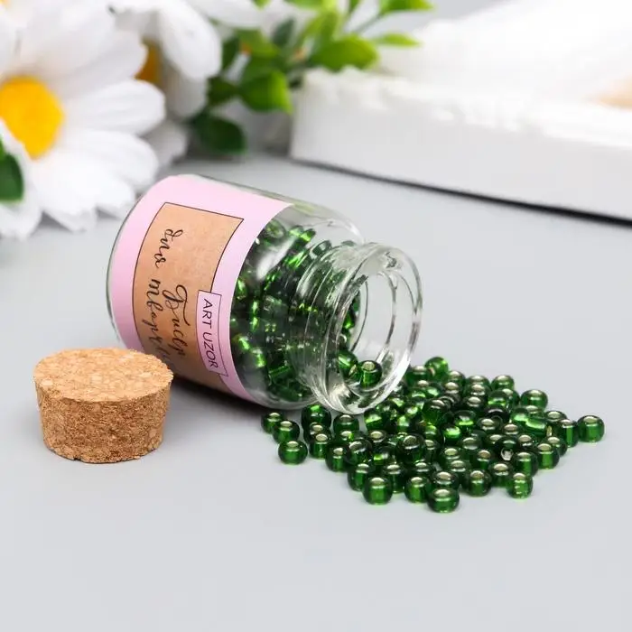 Бисер круглый 6/0 в бутылочке  Бисер круглый 6/0 в бутылочке "Тёмно-зелёный" прозрачно-цветной 20 гр