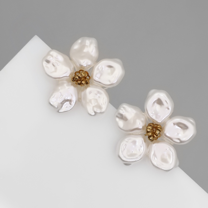 Серьги с жемчугом «Эксклюзив» цветок, цвет золото Серьги с жемчугом «Эксклюзив» цветок, цвет золото