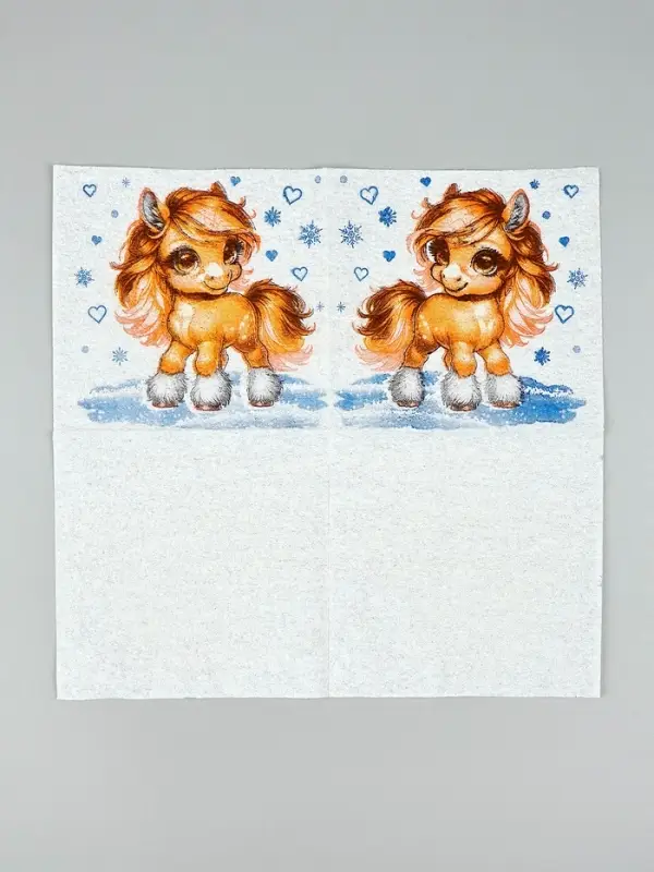 Салфетки бумажные Гармония цвета многоцветие "Лошадка со снежинками", 24*24 см 50 листов