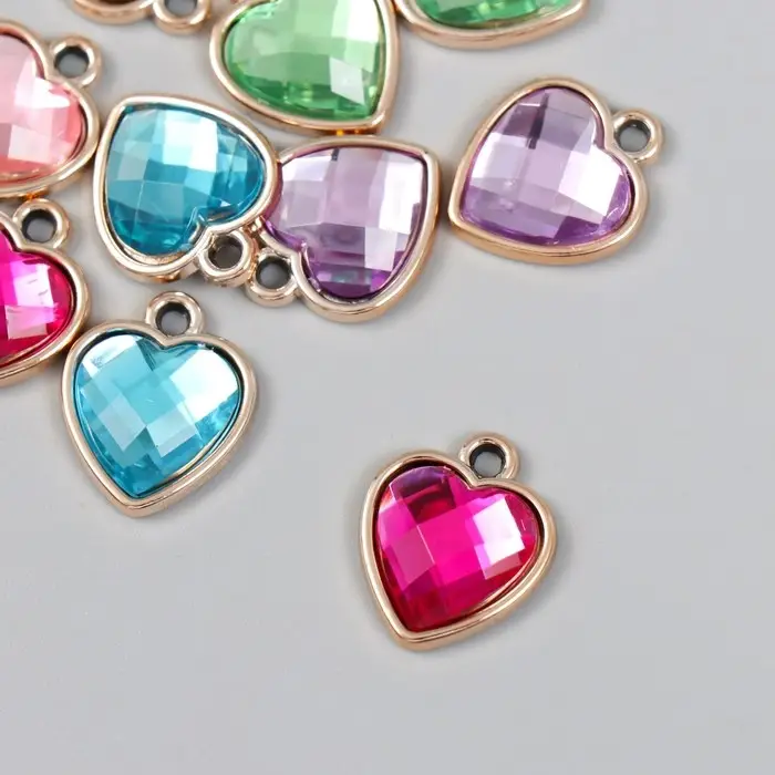Пластиковый элемент, декоративная подвеска под металл «Арт Узор. Сердце. Страза», 1.6×2 см, МИКС