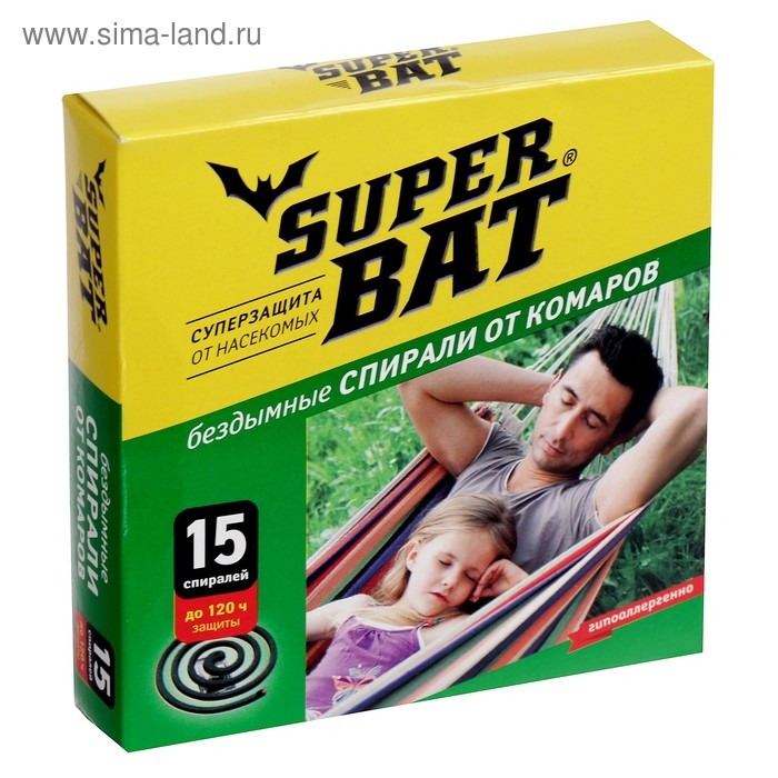 Спирали от комаров Спирали от комаров "SuperBat", зелёные, бездымные, 10 шт