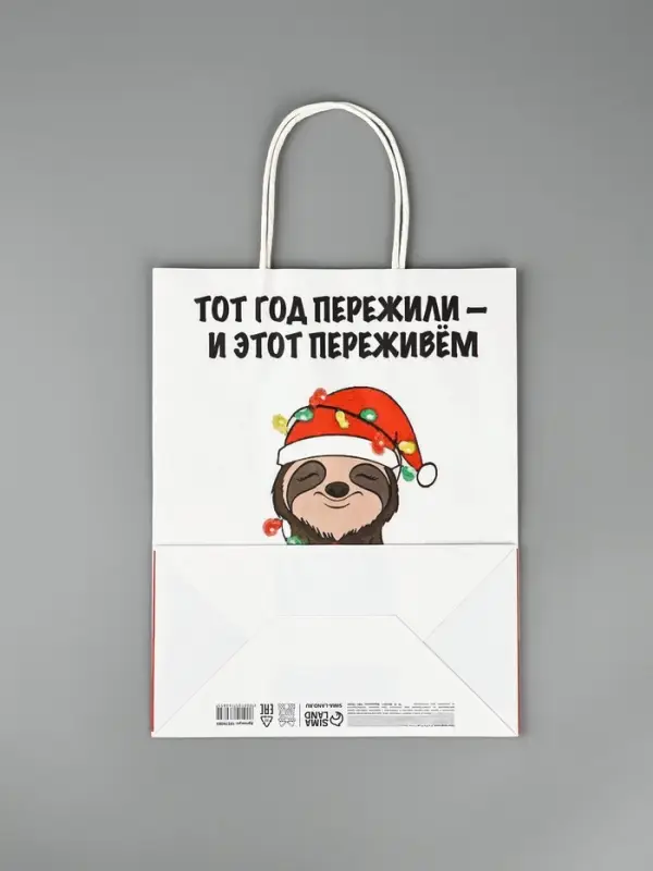 Пакет бумажный подарочный новогодний крафт, &laquo;Тот год пережили и этот переживем&raquo;, 27&times;21&times;11 см