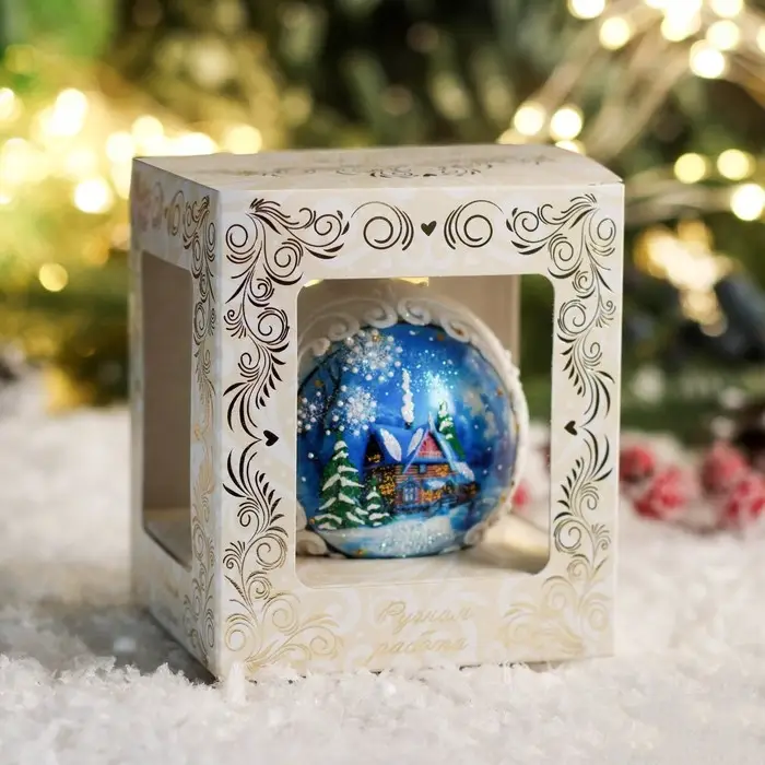 Шар новогодний "Котедж"  h- 8 см