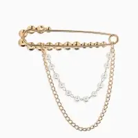 Булавка &laquo;Сияние&raquo; жемчуга, цепочка, L=7.5 см, цвет белый в золоте