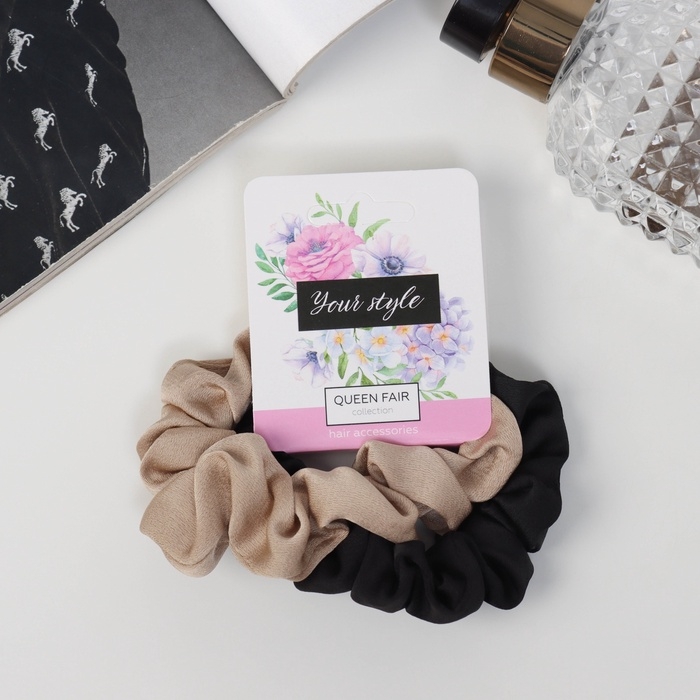 Резинка для волос Резинка для волос "Орбита" (набор 2 шт) Ариадна классик, 8 см, чёрный бежевый