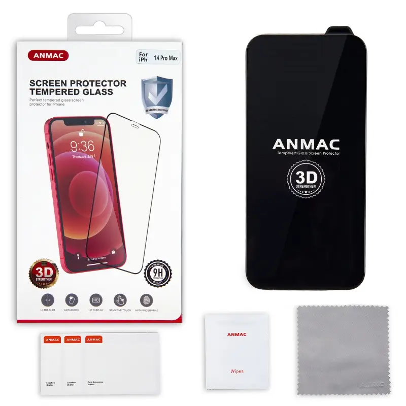 Защитное стекло для iPhone 14 Pro Max 3D ANMAC черное усиленное  Арт. 1137415