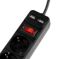 Сетевой фильтр TANGO, 5 гнезд с 2&times;USB, 1,8м, 10 А, 2200 Вт, с з/к, черный