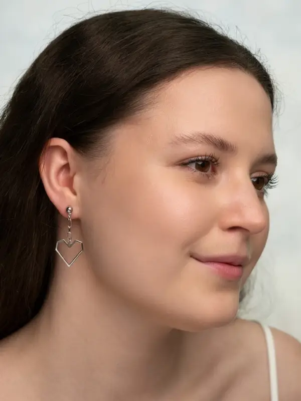 Серьги металл &laquo;Сердце&raquo;, графика, цвет серебро