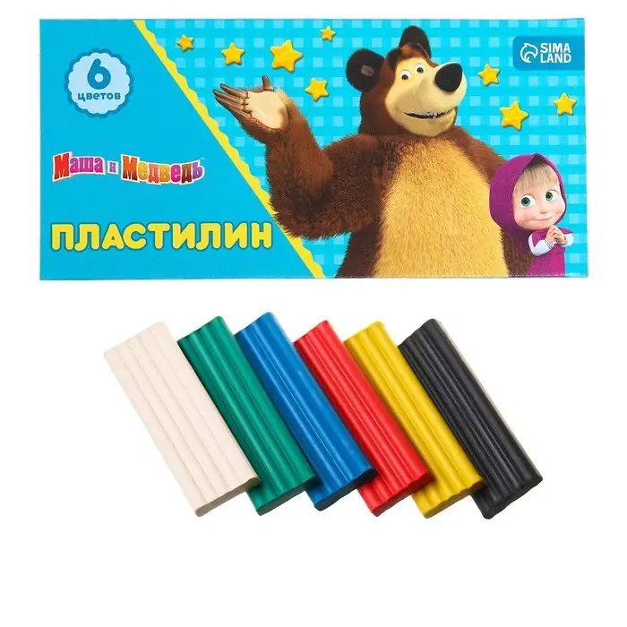 Пластилин 6 цветов, 90 г «Маша и медведь» Пластилин 6 цветов, 90 г «Маша и медведь»