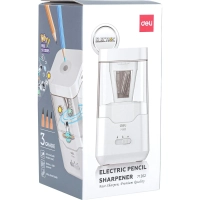 Точилка для карандашей электрич. Deli, 1 отв., пластик ,батарея+ USB, белый