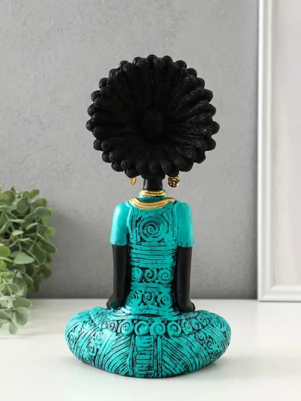 Сувенир полистоун  Сувенир полистоун "Африканка в бирюзовом наряде" чёрный 14,5х10х26,5 см