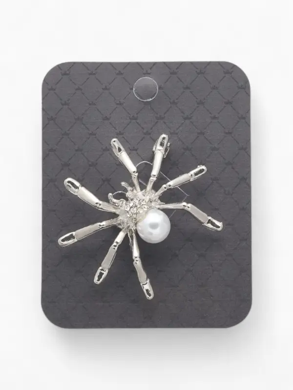 Брошь &laquo;Паук&raquo;, жемчужинка, белая в серебре