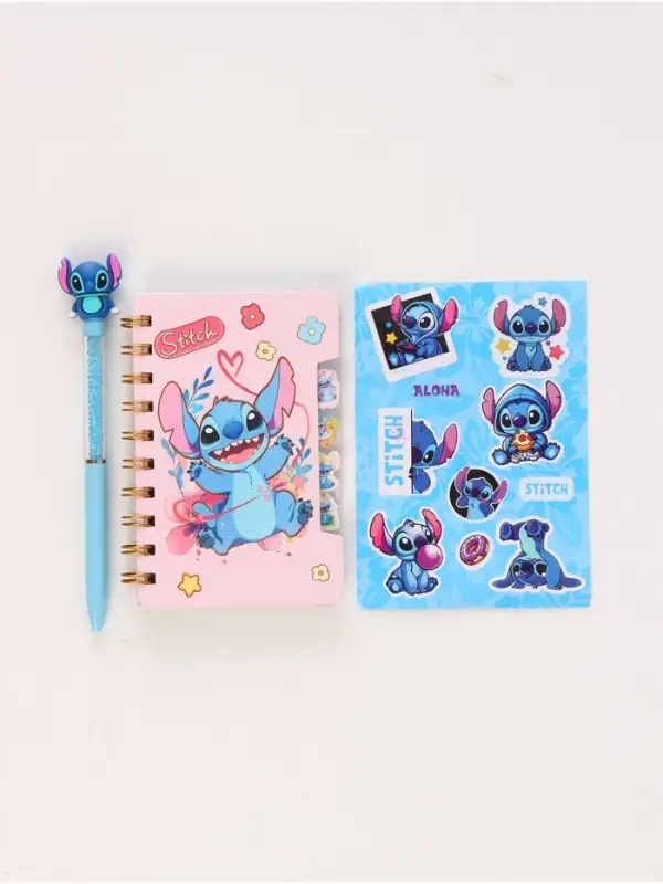 Блокнот с разделителями А6, 65 л ручка с кристаллами и стикеры-наклейки Стич 4 Блокнот с разделителями А6, 65 л ручка с кристаллами и стикеры-наклейки Стич 4