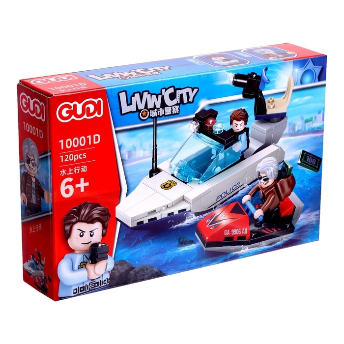 Конструктор блочный для мальчиков Полиция «Погоня на катере», 120 деталей Конструктор блочный для мальчиков Полиция «Погоня на катере», 120 деталей