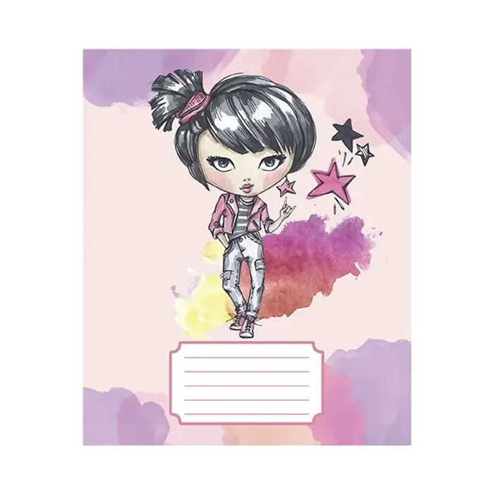 Тетрадь 12 листов в косую линейку, Calligrata, Pretty Girl, обложка мелованный картон, серые листы, МИКС