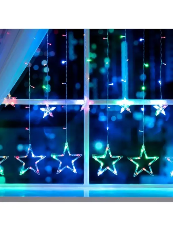 Гирлянда &laquo;Бахрома&raquo; 2.4&times;0.9 м с насадками &laquo;Звёзды&raquo;, IP20, прозрачная нить, 138 LED, свечение мульти, 8 режимов, 220 В