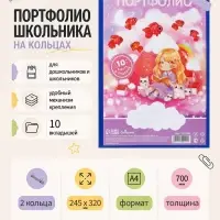 Папка-портфолио А4, Calligrata &laquo;Продленка&raquo;, пластиковая, на 2 кольцах, для дошкольника, 10 файлов