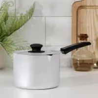 Ковш, 1 л, карбоновая ручка, с крышкой, штампованный алюминий, серебристый