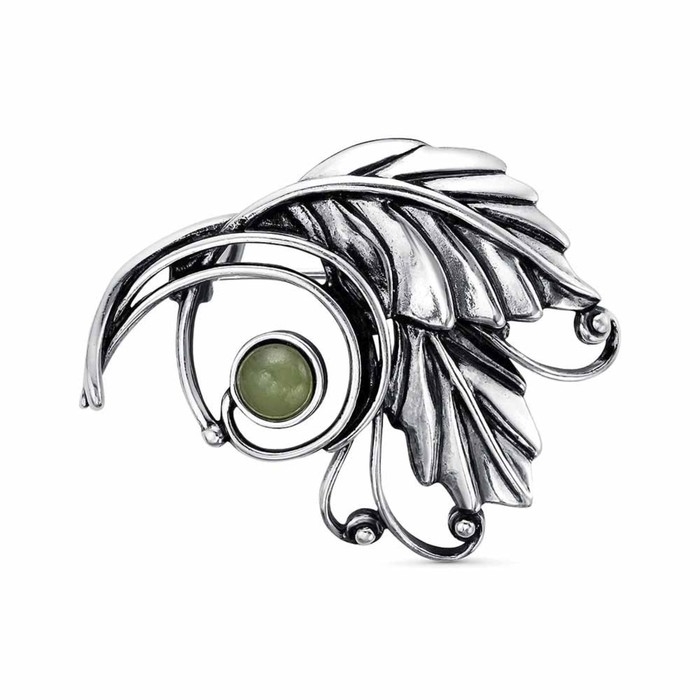 Брошь «Нефрит» листья, посеребрение с оксидированием, цвет зелёный Брошь «Нефрит» листья, посеребрение с оксидированием, цвет зелёный