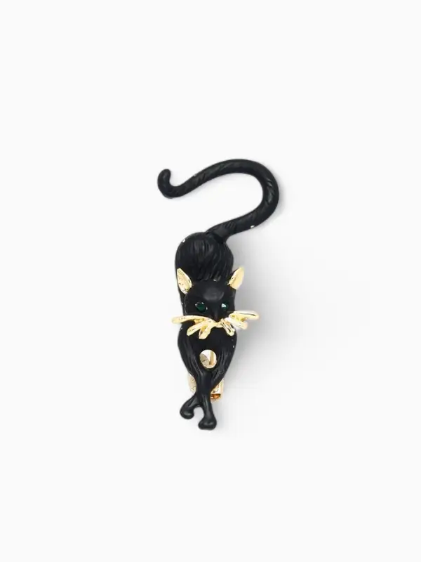 Брошь &laquo;Кошка&raquo;, грация, чёрная в золоте
