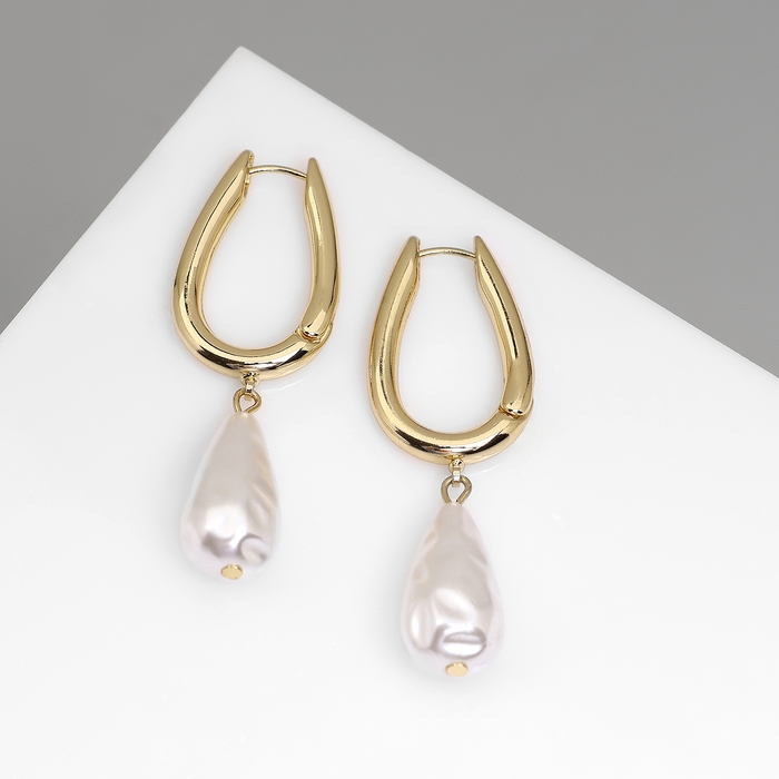 Серьги с жемчугом «Бусина» груша, цвет золото Серьги с жемчугом «Бусина» груша, цвет золото