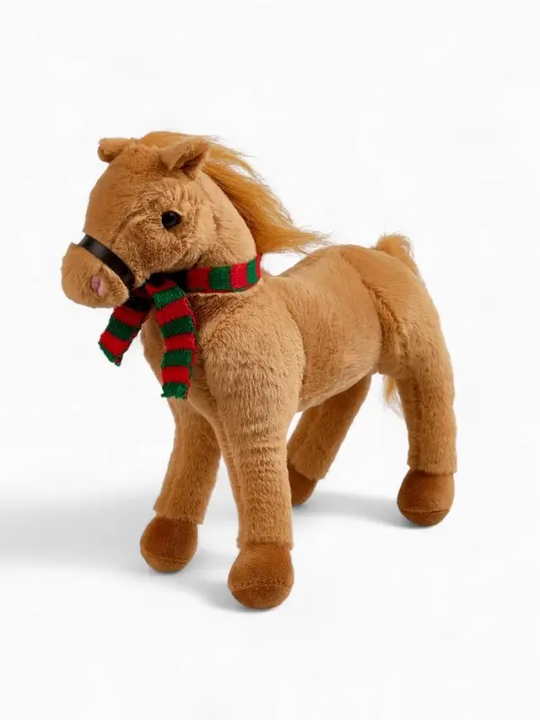 POMPOSHKI Мягкая игрушка Лошадка в шарфе, коричневая