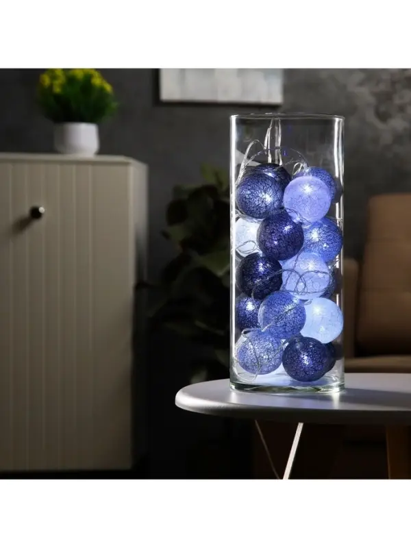 Гирлянда &laquo;Нить&raquo; 5 м с насадками &laquo;Клубки кофейные&raquo;, IP20, прозрачная нить, 20 LED, свечение белое, 220 В