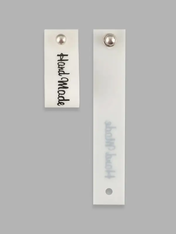 Бирка с кнопкой Hand made, 8&times;1.5 см, 10 шт., белая, чёрная