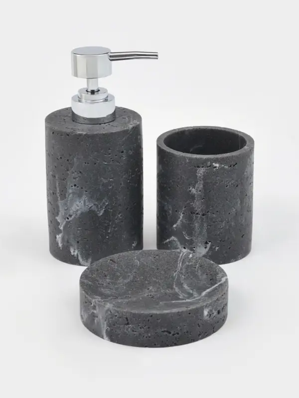 Набор для ванной "Мрамор" 3 предмета (дозатор для мыла, стакан, мыльница), цвет черный