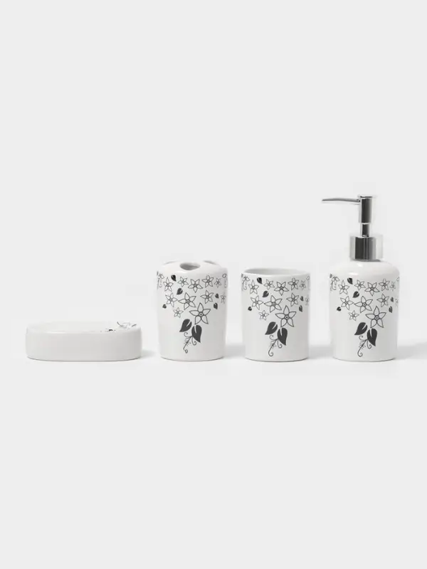 Аксессуары для ванной, 4 предмета, мыльница, дозатор для мыла, 2 стакана, белые