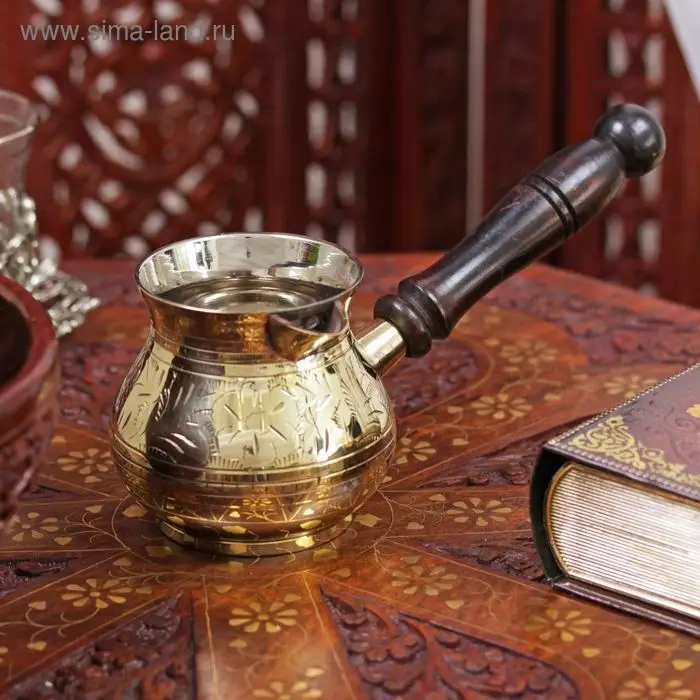 Турка латунь "Цветы" деревянная рукоять 150 мл