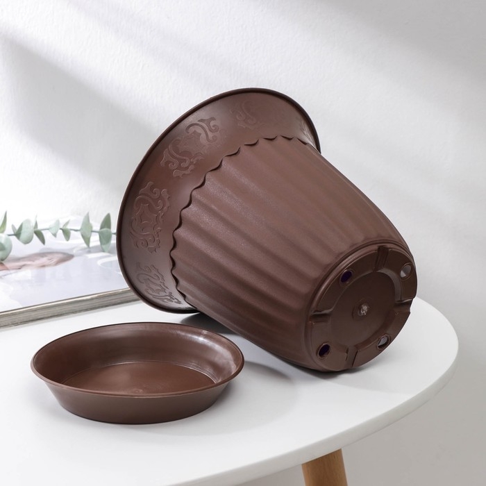 Горшок для цветов с поддоном Доляна, 2 л, цвет поддона микс Горшок для цветов с поддоном Доляна, 2 л, цвет поддона микс