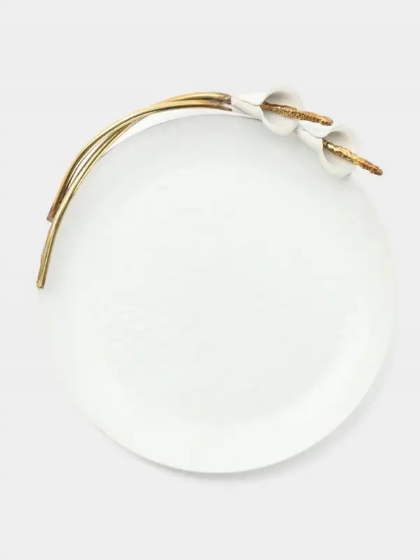 Блюдо сервировочное круглое &laquo;Белые каллы&raquo;, 21&times;21.5&times;4 см, нержавеющая сталь, белое с золотом