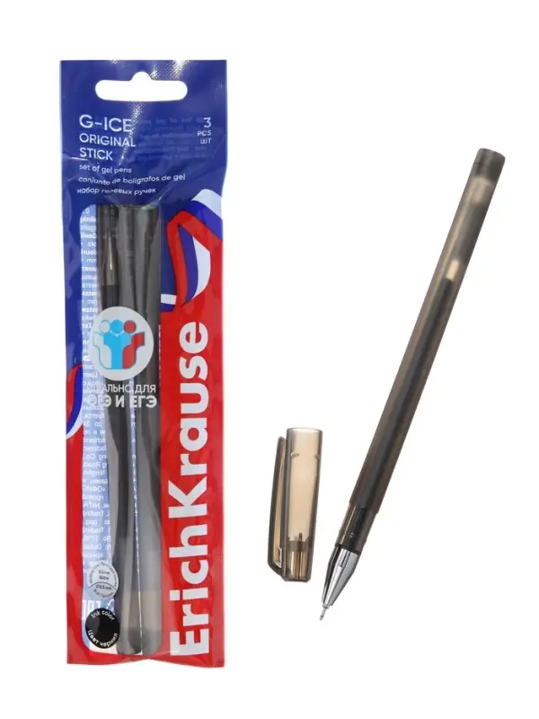 Набор гелевых ручек ErichKrause G-Ice Stick Original, 3 штуки, узел 0.5 мм, чёрный