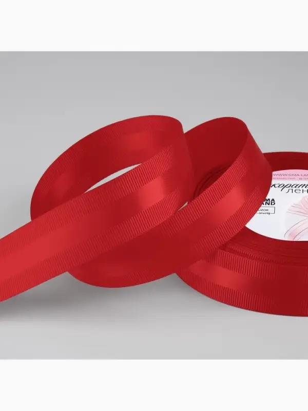Лента декоративная, репсовая/атласная, 25 мм, 18 &plusmn; 1 м, цвет красный