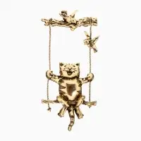 Брошь &laquo;Кот на качелях&raquo;, цвет чернёное золото