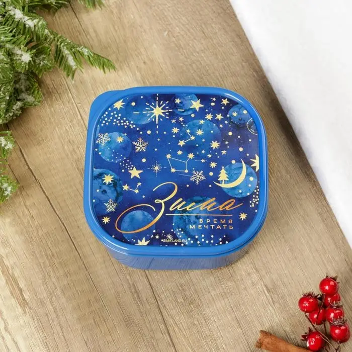 Ланч-бокс новогодний «Зима время мечтать», 700 мл, синий