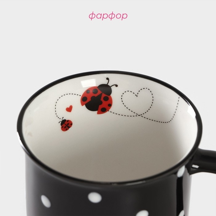 Кружка фарфоровая Доляна «Божья коровка», 370 мл, цвет чёрный Кружка фарфоровая Доляна «Божья коровка», 370 мл, цвет чёрный