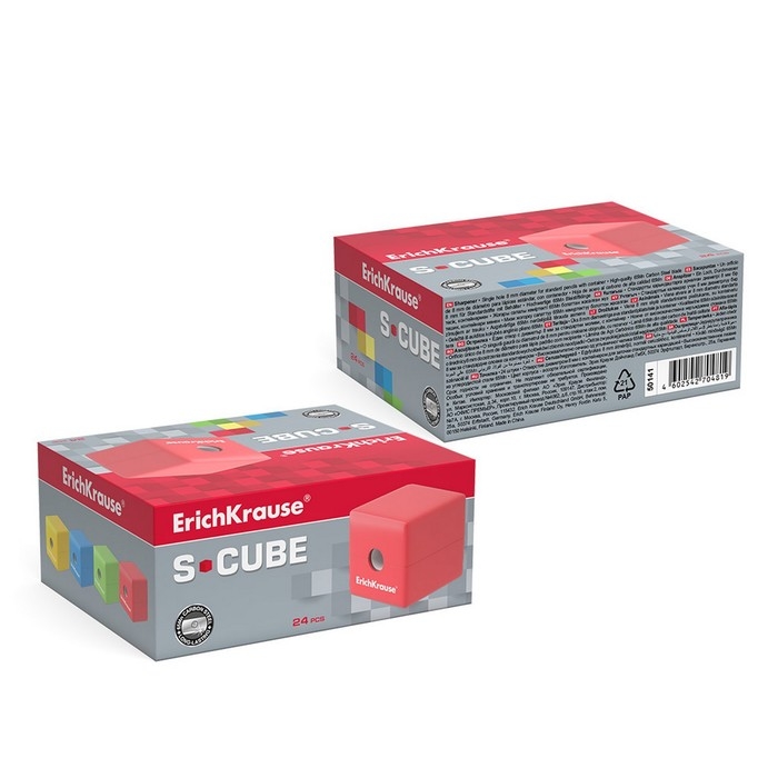 Точилка 1 отверстие с контейнером ErichKrause  Точилка 1 отверстие с контейнером ErichKrause "S-Cube" с контейнером, МИКС 4 вида
