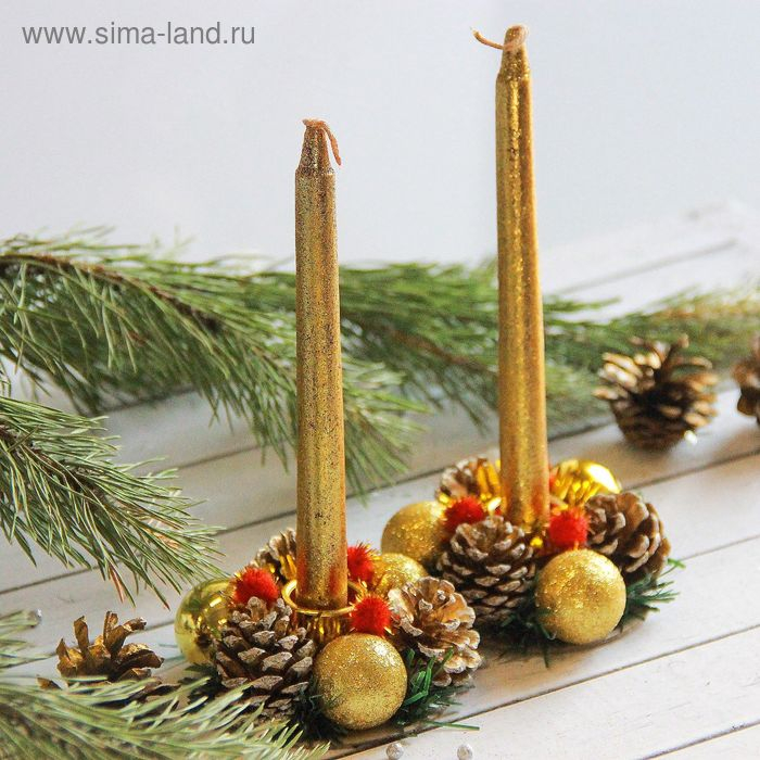 Свеча новогодняя с подсвечником Свеча новогодняя с подсвечником "Золотые шары" (набор 4 шт) 4х13х17 см