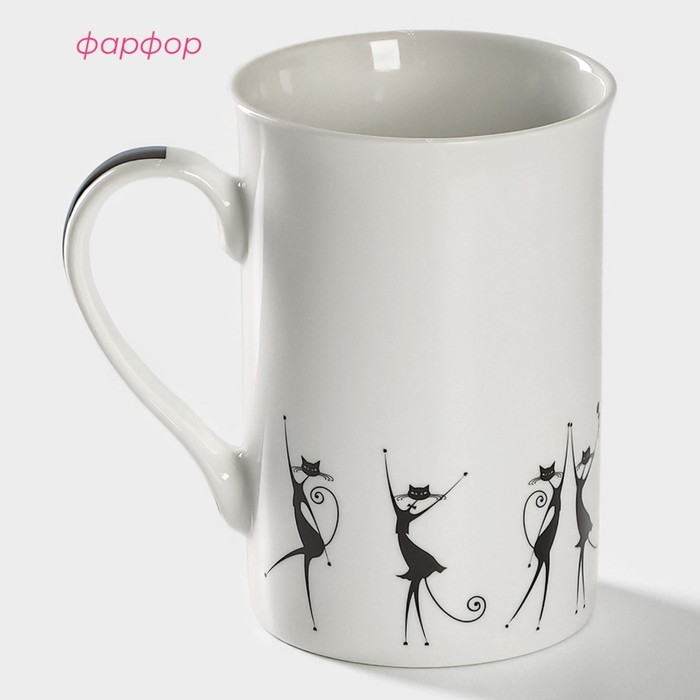 Кружка фарфоровая Доляна «Чёрные кошечки», 300 мл, цвет белый Кружка фарфоровая Доляна «Чёрные кошечки», 300 мл, цвет белый