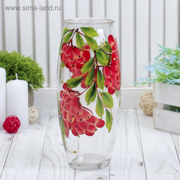 Ваза Ваза "Рябинка" роспись на проз.стекле, d-7см 10х23 см