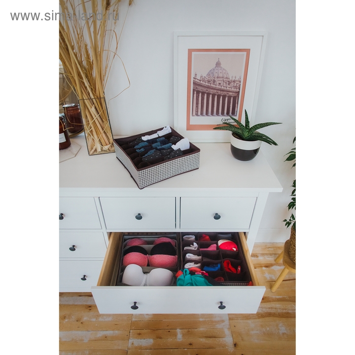 Органайзер для хранения белья Доляна «Вилли», 18 ячеек, 35×30×12 см, цвет бело-коричневый Органайзер для хранения белья Доляна «Вилли», 18 ячеек, 35×30×12 см, цвет бело-коричневый