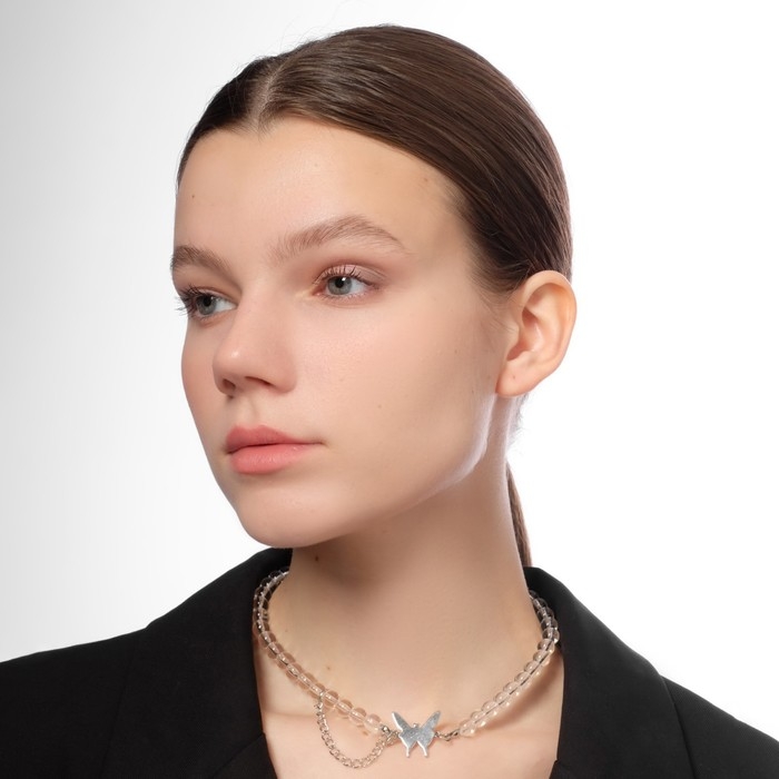 Чокер «Бабочка» с цепочкой, цвет белый в серебре, L= 40 см Чокер «Бабочка» с цепочкой, цвет белый в серебре, L= 40 см