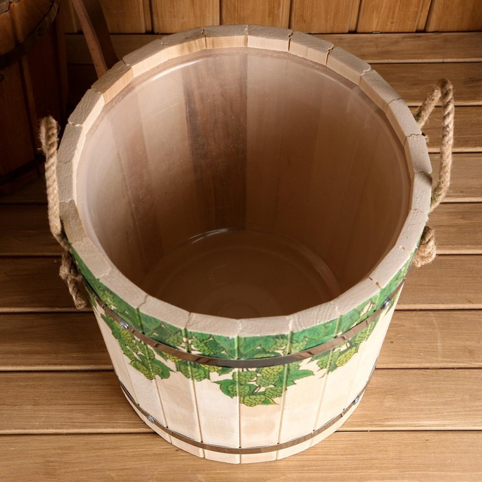 Запарник из липы, 13 л, пластиковая вставка, нержавеющий обод, веревки,  Запарник из липы, 13 л, пластиковая вставка, нержавеющий обод, веревки, "Хмельные косы"