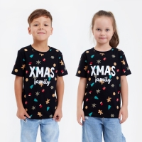 Футболка детская KAFTAN "Xmas family" , размер 30 (98-104), цвет чёрный